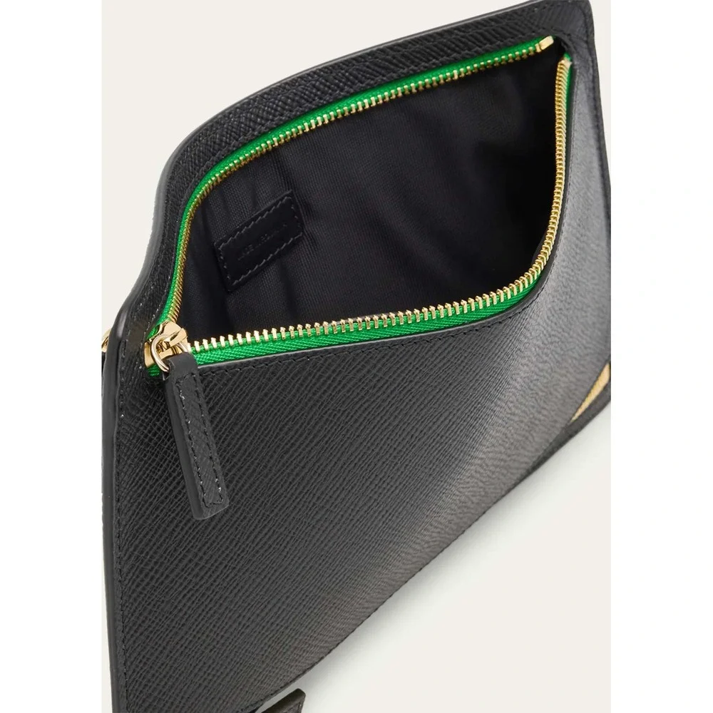 SMYTHSON Panama Travel‎ Wallet Navy Leather Document Holder Zip Bond Street